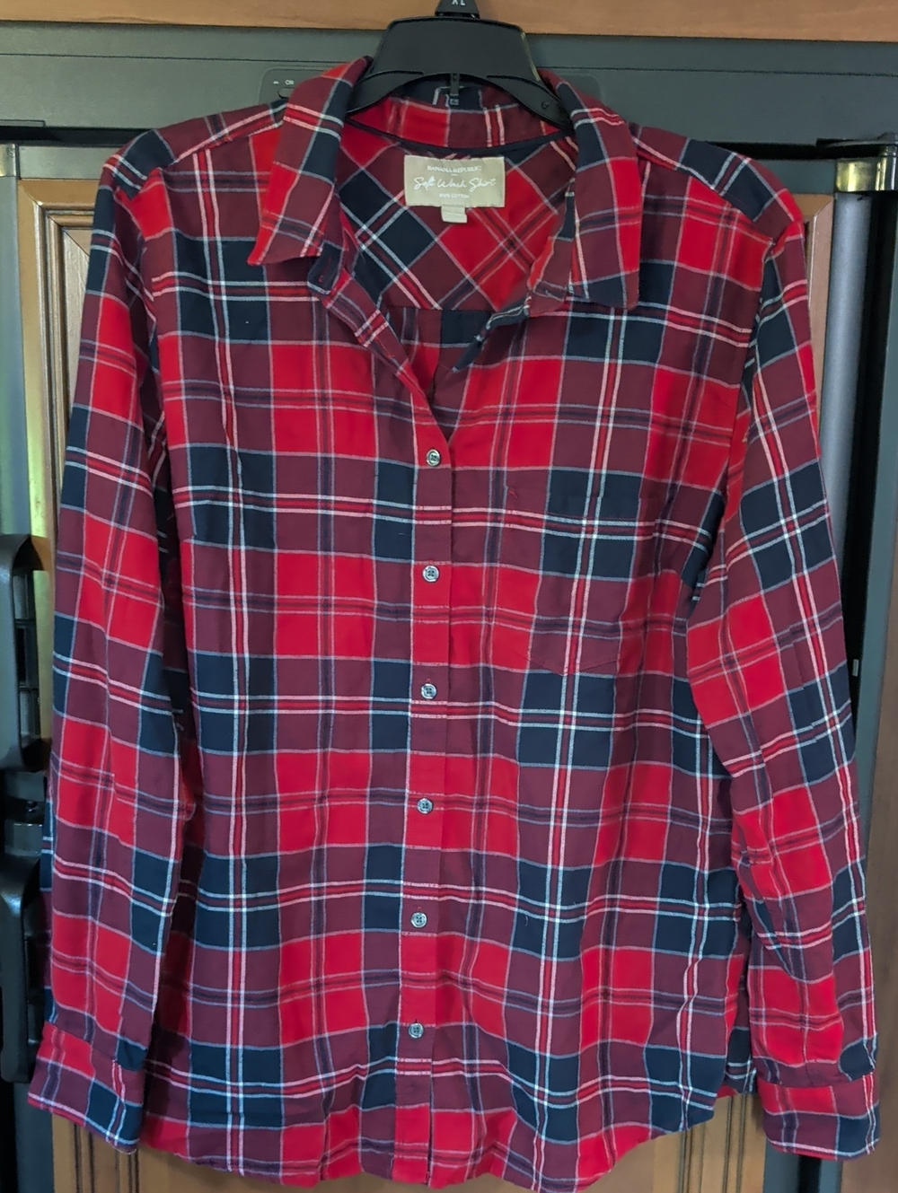 Banana Republic Red and Navy Plaid Button-Down Shirt